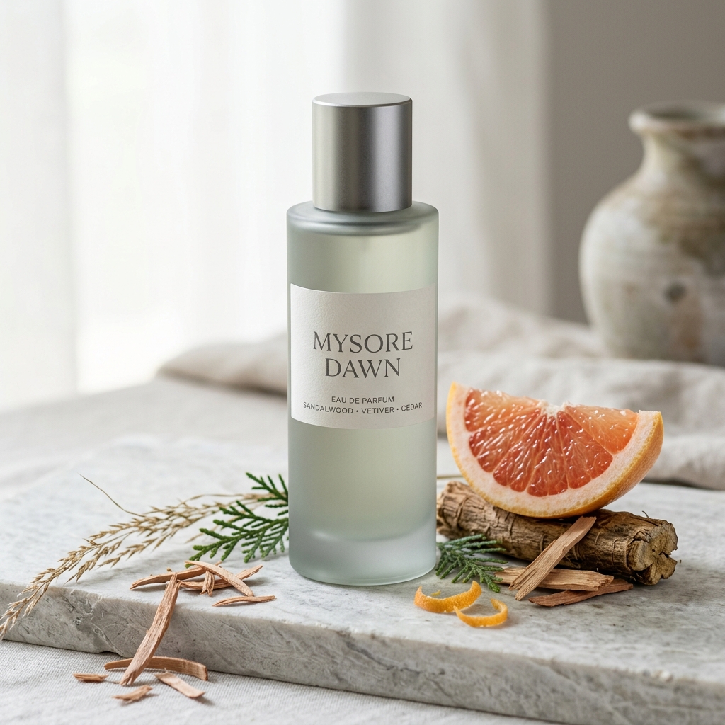 Mysore Dawn Eau de Parfum — fresh woody sandalwood fragrance